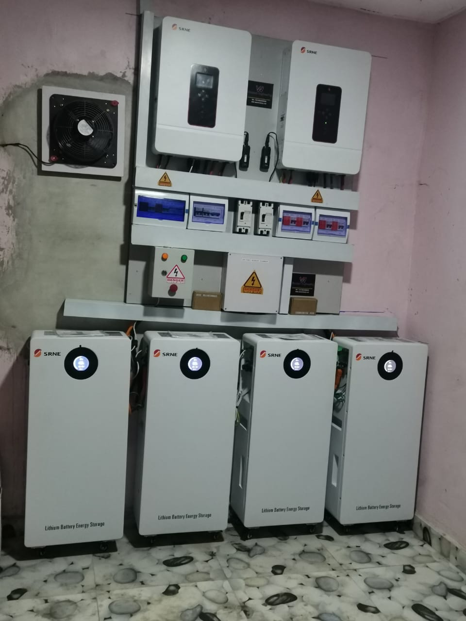 Commercial solar inverter and battery installation