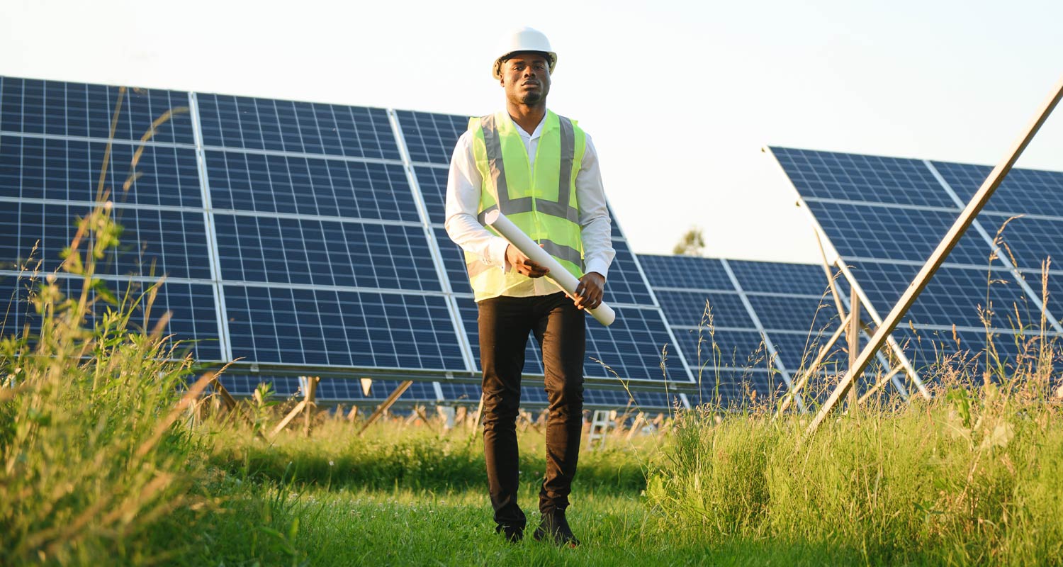 Engineer standing at solar farm